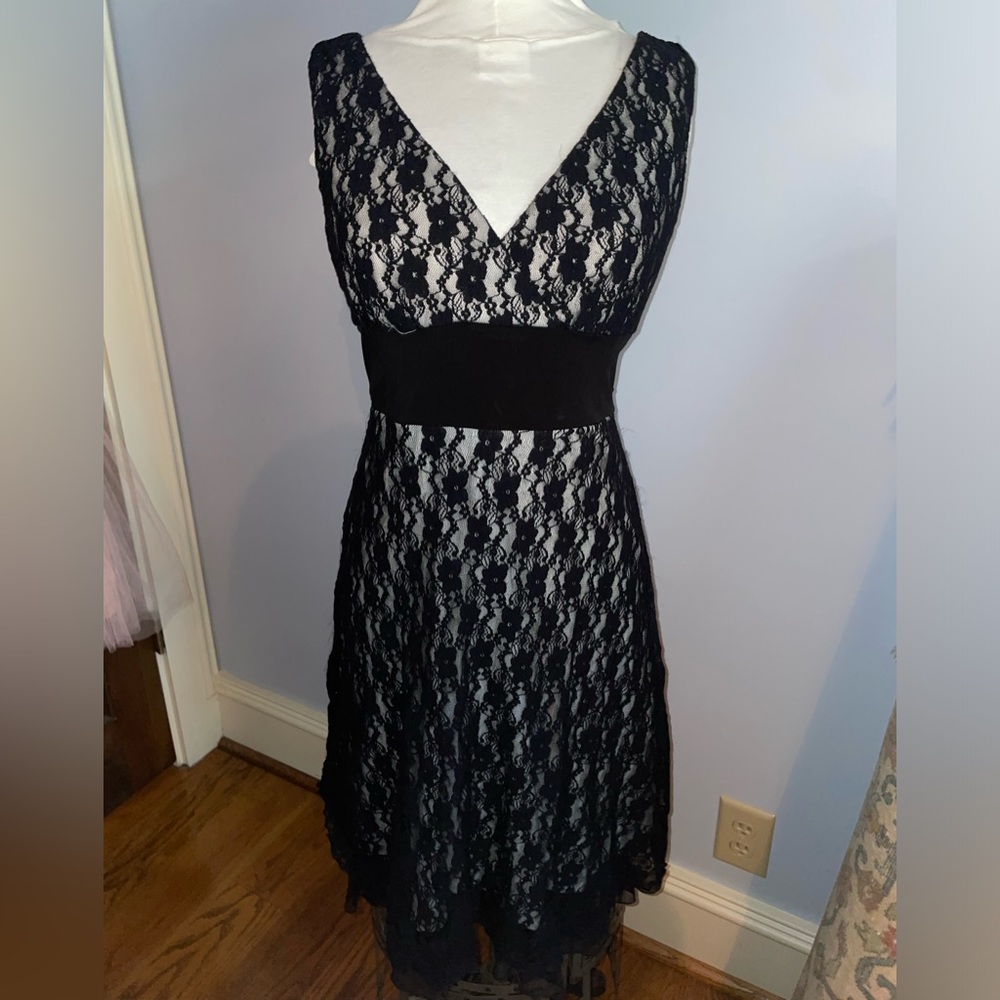 Studio Y Black Lace Print Sun Dress Size Medium Fit & Flare 50's Style